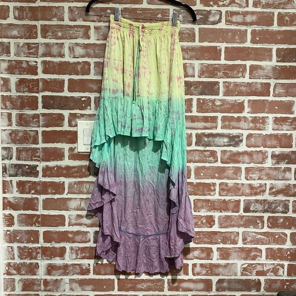 Tiare Hawaii Dresses & Skirts - C8 Tiare Hawaii Multi Colored Handmade Tie Dyed Pull on Hi-Low Skirt One Size